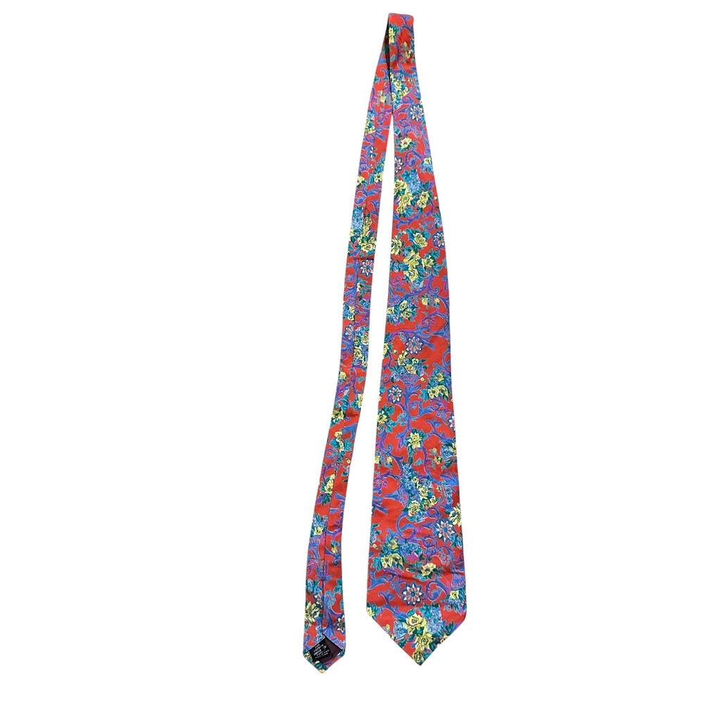 Tango by Max Raab Mens Red Floral Paisley Cotton Necktie Made in USA